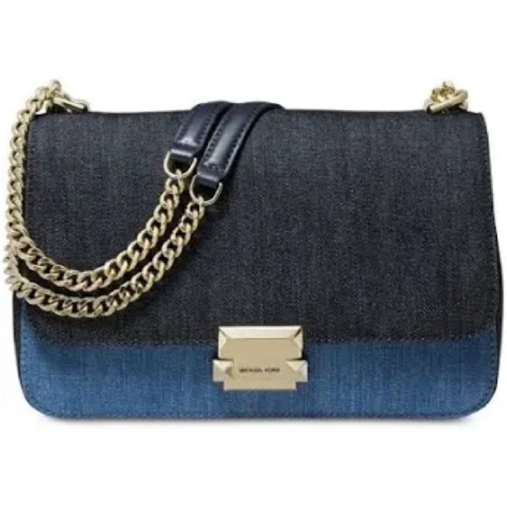 Michael Kors Solan Denim and Black Shoulder Large Chain Shoulder EUC